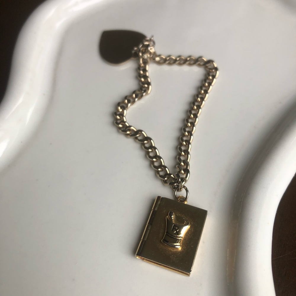 Gold Locket Bracelet With Prescription bottle &❤️. Rehab.